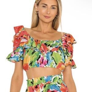 SHOW ME YOUR MUMU Cropped Jessie Top Floral Green Orange Blue Women’s Size XS